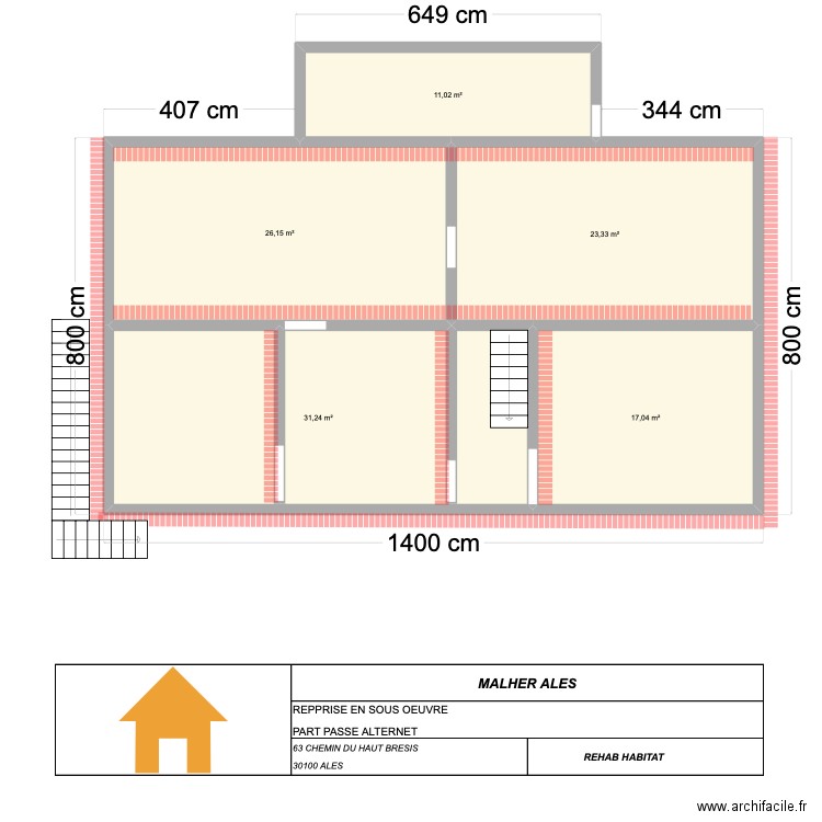 MALHER ALES . Plan de 5 pièces et 109 m2