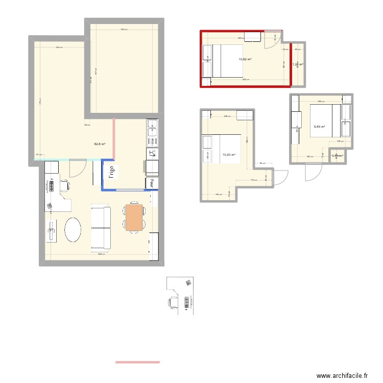 rdc salon cuisine. Plan de 6 pièces et 95 m2