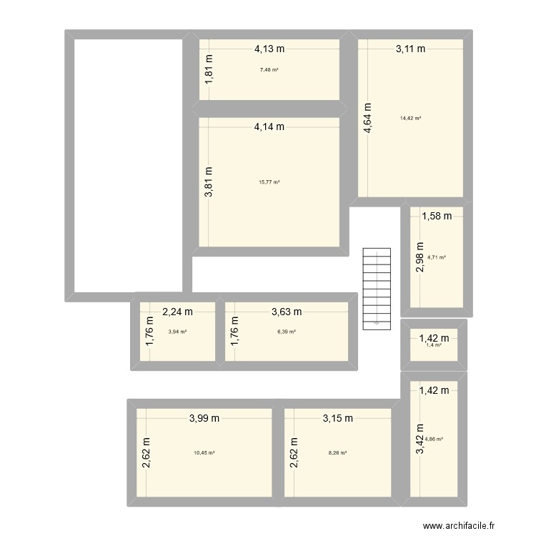 BUreau bron. Plan de 10 pièces et 78 m2