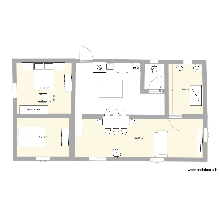 Projet plan maison V&. Plan de 4 pièces et 56 m2