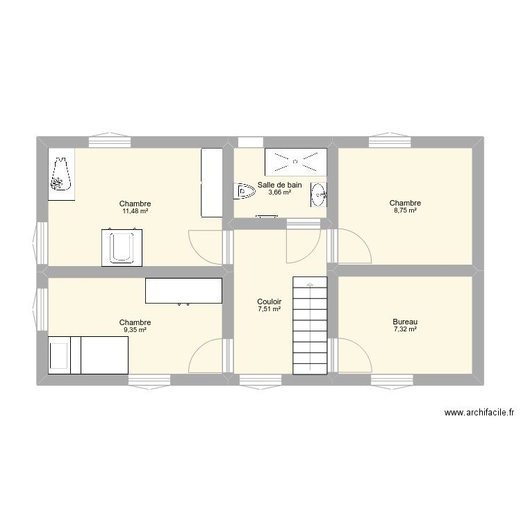 maison haut. Plan de 6 pièces et 48 m2