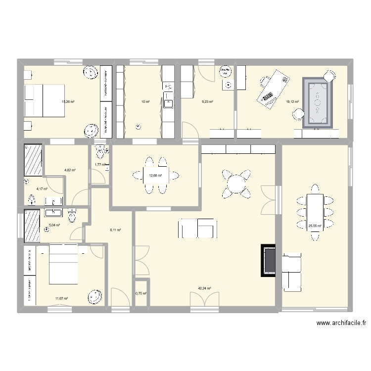 Plan version 2. Plan de 14 pièces et 170 m2