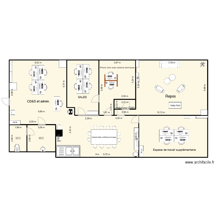 Aménagement des bureaux LS-4. Plan de 8 pièces et 222 m2