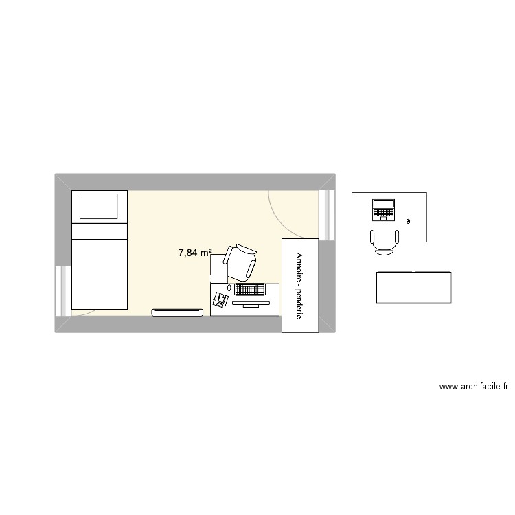 bureau. Plan de 1 pièce et 8 m2