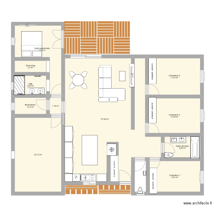 Plan maison de plein pied. Plan de 11 pièces et 135 m2