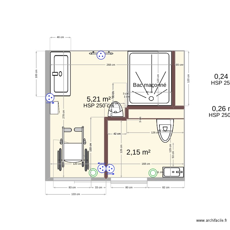 Robert D Implantation SDB -1 complet. Plan de 4 pièces et 8 m2