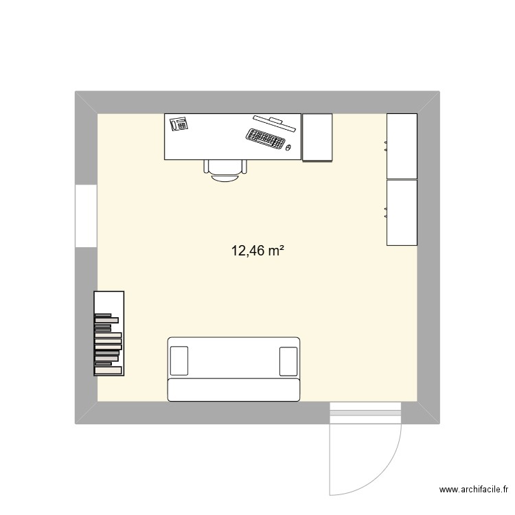 bureau modifié. Plan de 1 pièce et 12 m2