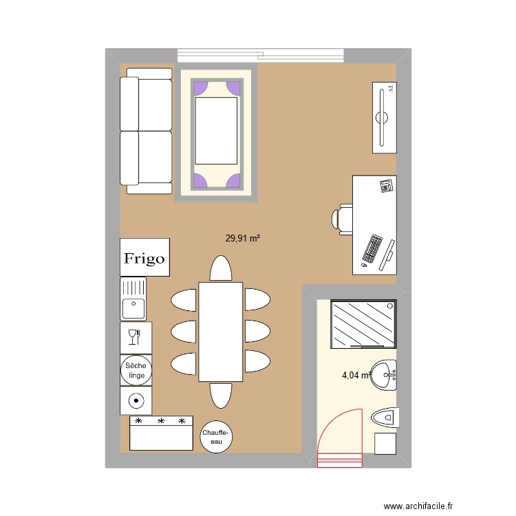 garage. Plan de 2 pièces et 34 m2