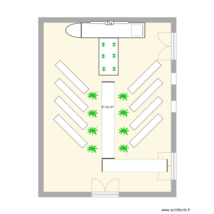 Salle de cérémonie. Plan de 1 pièce et 57 m2