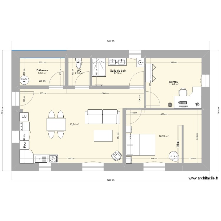 Projet Armelle Larroque. Plan de 6 pièces et 76 m2