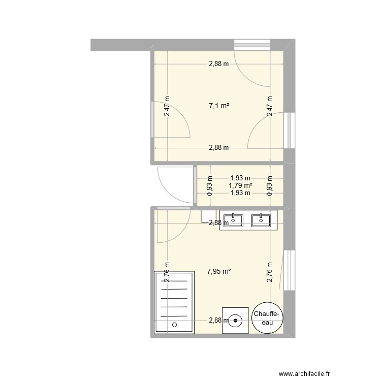 Salle de Bain Hautefage 22. Plan de 3 pièces et 17 m2