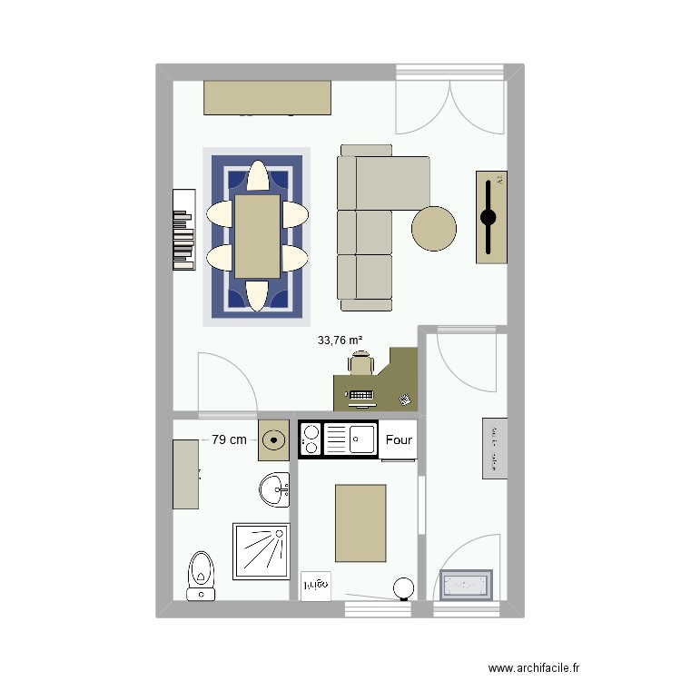 tpvc1. Plan de 1 pièce et 34 m2