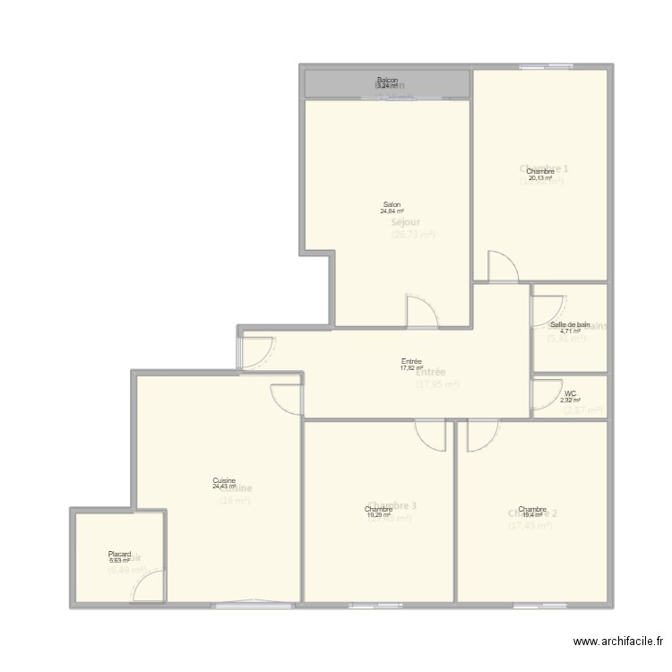 Longchamps Existant. Plan de 10 pièces et 142 m2