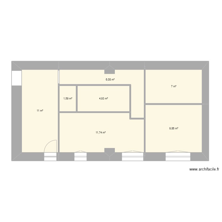 cuisine ferme. Plan de 7 pièces et 52 m2