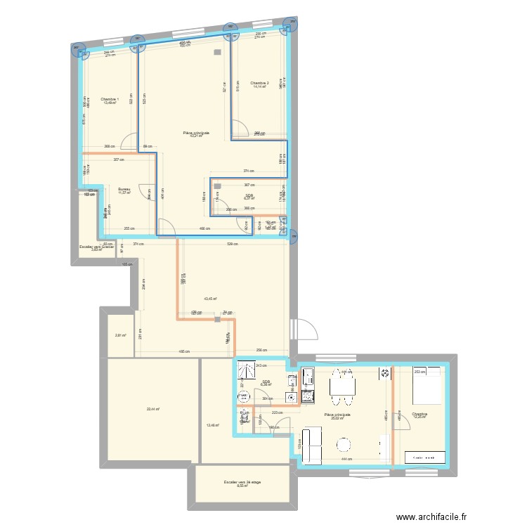 clémenceau 2e Et PROJET. Plan de 16 pièces et 229 m2