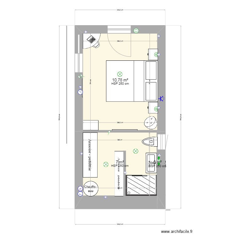 garage bis electricite. Plan de 3 pièces et 18 m2