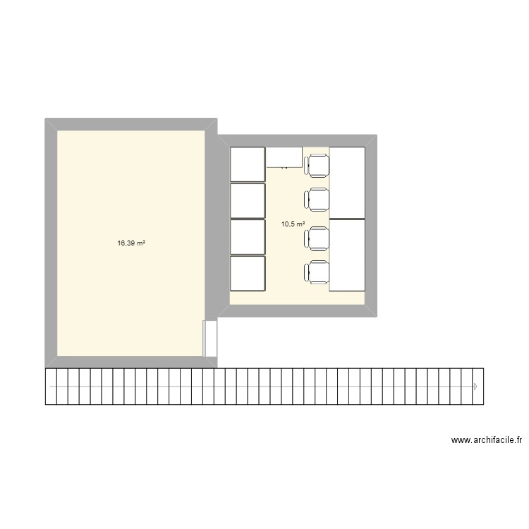 Banc. Plan de 2 pièces et 27 m2