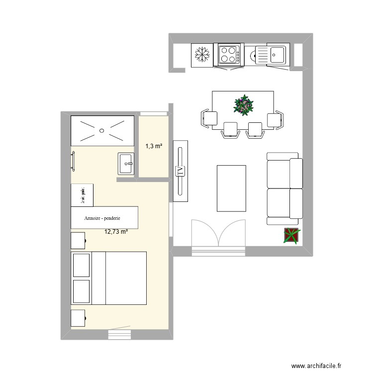 chambre Louis et Maïwen. Plan de 2 pièces et 14 m2