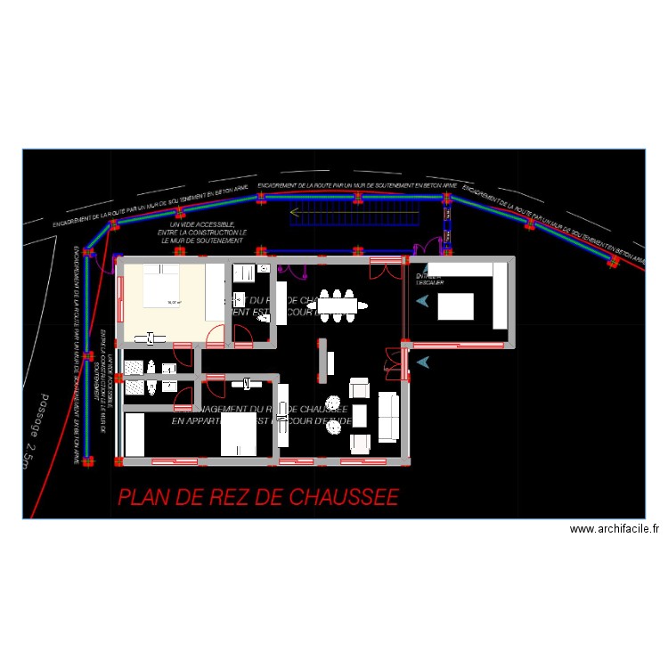 rdc FINAL DROIT. Plan de 1 pièce et 16 m2