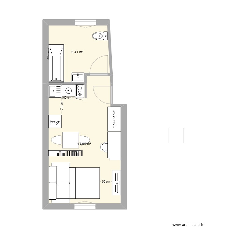 STUDIO BRUNET v2. Plan de 2 pièces et 23 m2