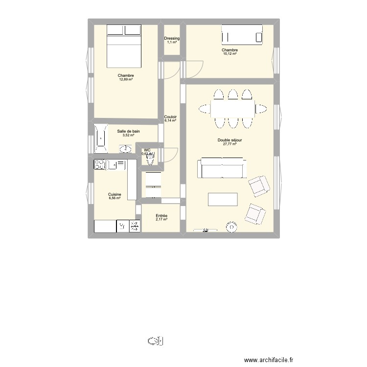 MONTRY. Plan de 9 pièces et 71 m2