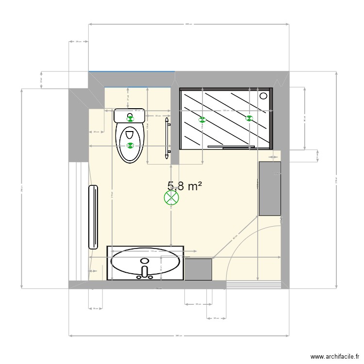 PROJET SALLE DE BAIN10. Plan de 1 pièce et 6 m2