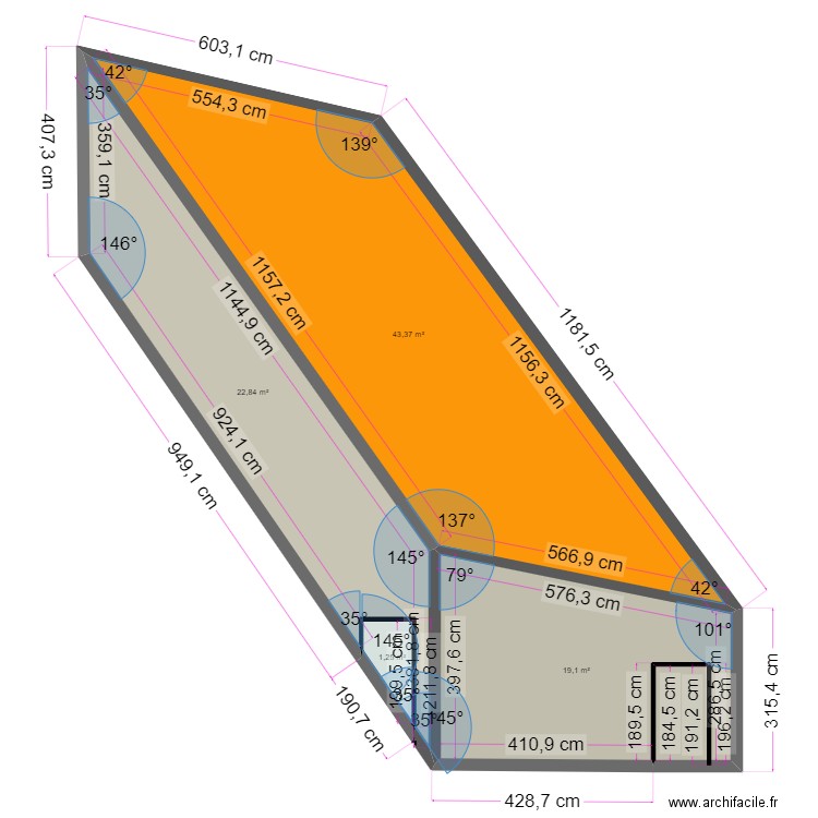 plan de coupe paysage. Plan de 4 pièces et 87 m2