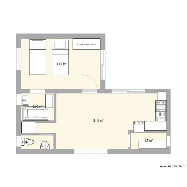 suplang. Plan de 4 pièces et 34 m2