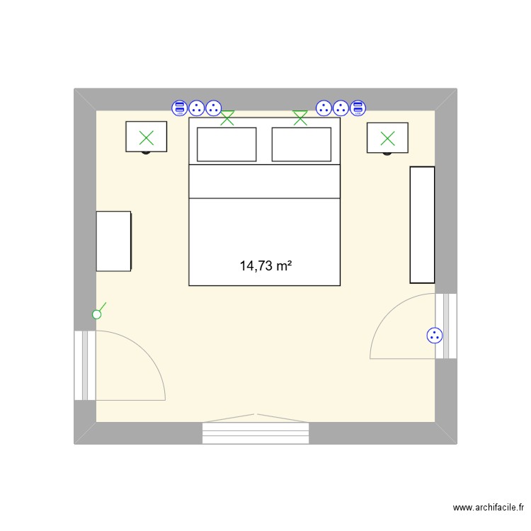 Chambre. Plan de 1 pièce et 15 m2