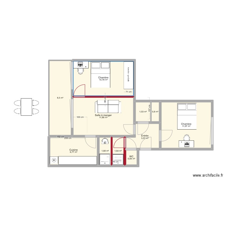 charmilles SDB. Plan de 11 pièces et 60 m2