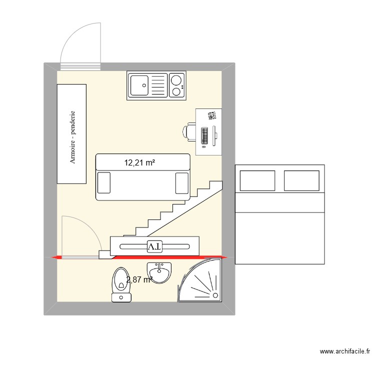 STUIO BIS. Plan de 2 pièces et 15 m2