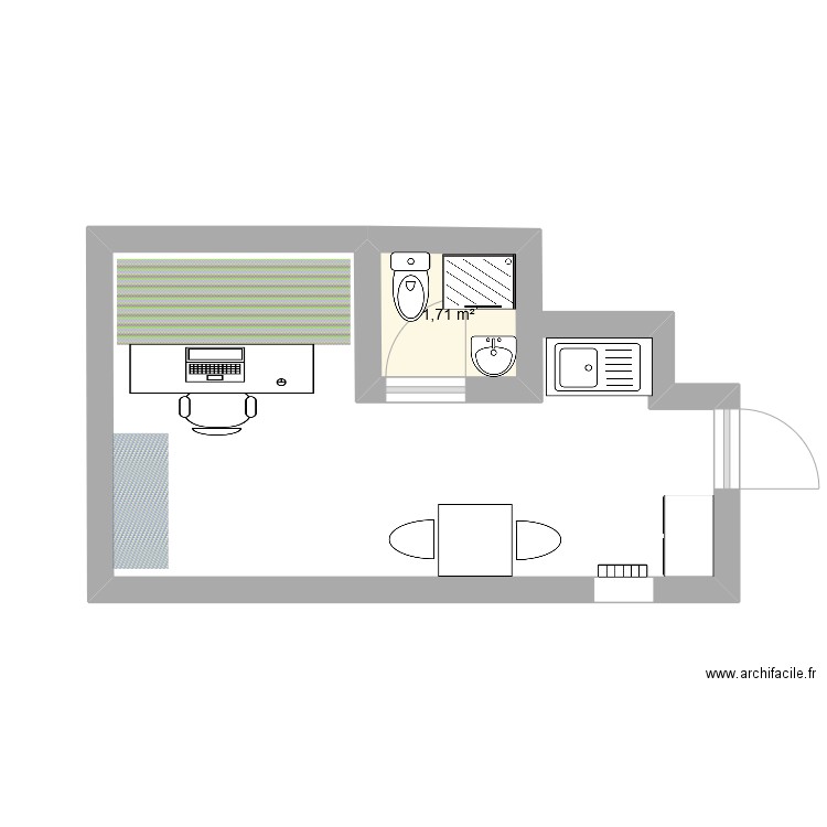 Appart location. Plan de 1 pièce et 2 m2