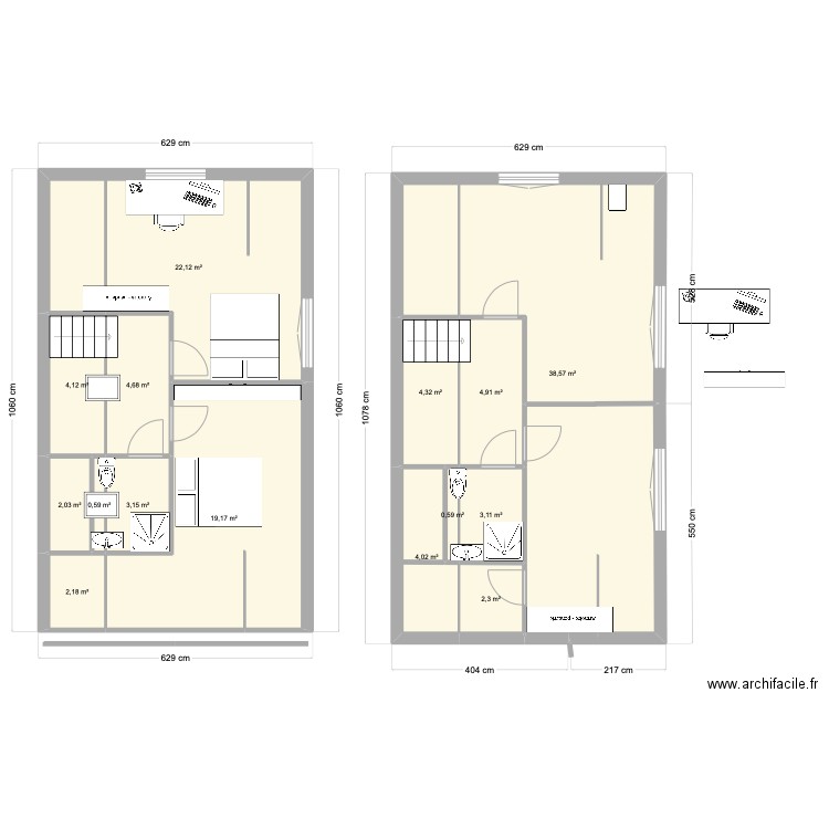 étage. Plan de 15 pièces et 116 m2