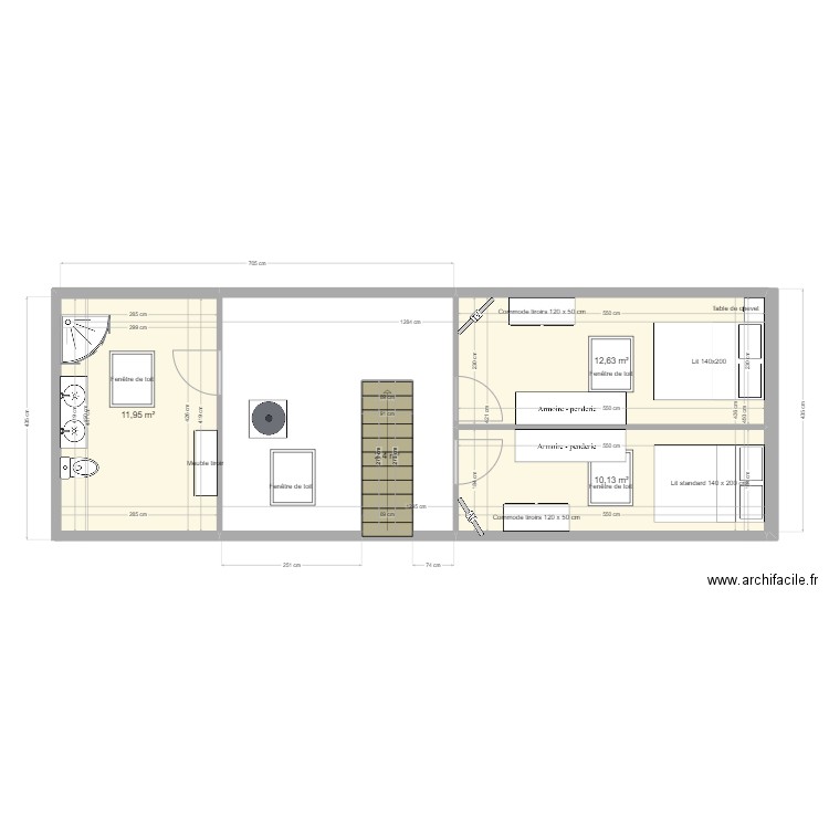 Plan des combles aménageable. Plan de 4 pièces et 37 m2