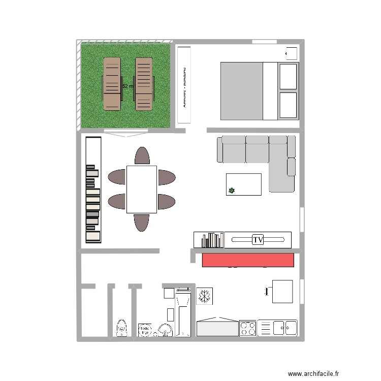 plan appart Pierre. Plan de 1 pièce et 35 m2