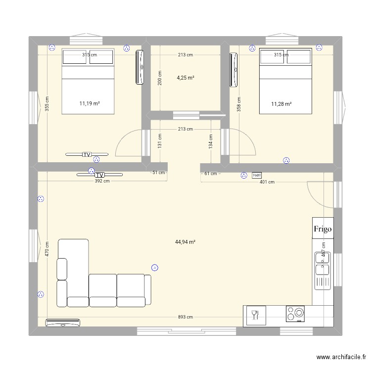 Petitbourg. Plan de 4 pièces et 72 m2