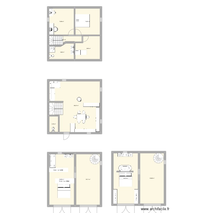 Betonnette. Plan de 11 pièces et 188 m2