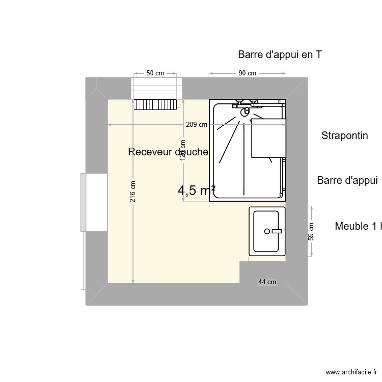 JOHANN SDB PMR. Plan de 1 pièce et 5 m2