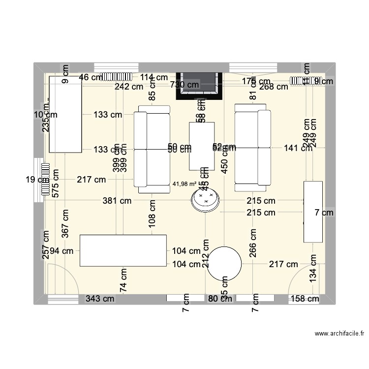 Salon DLBF pas objet. Plan de 1 pièce et 42 m2