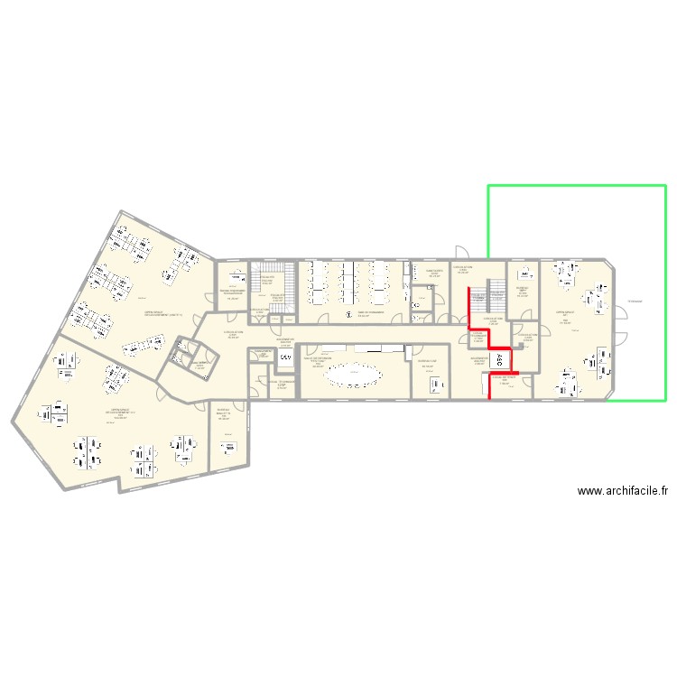 VIENNE : Projet cuisine R+1 Scénario 3. Plan de 26 pièces et 680 m2