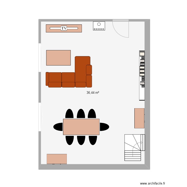 sejour. Plan de 1 pièce et 36 m2