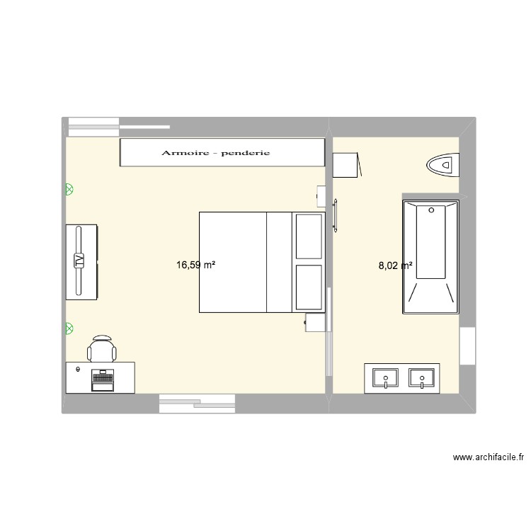 Extension. Plan de 2 pièces et 25 m2