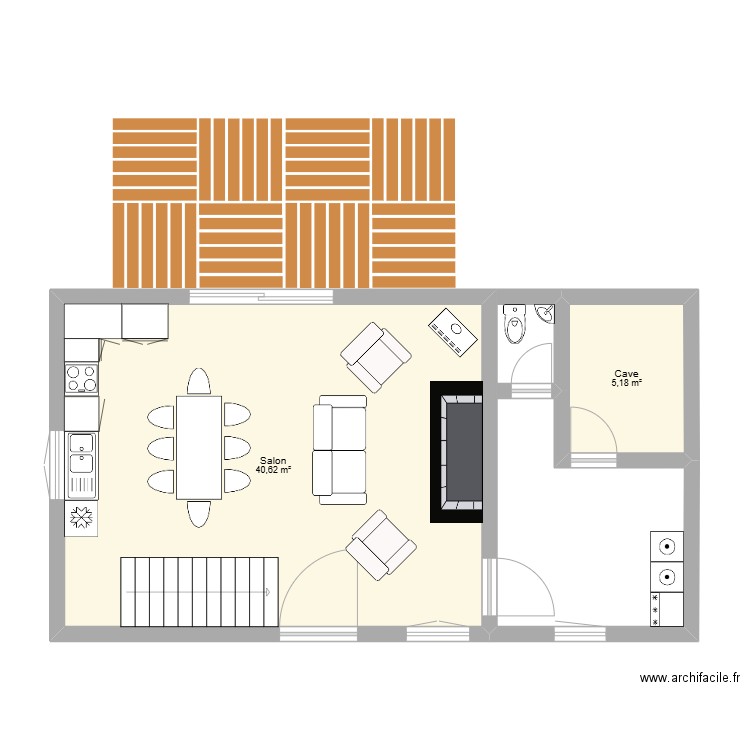 Vieille maison. Plan de 2 pièces et 46 m2