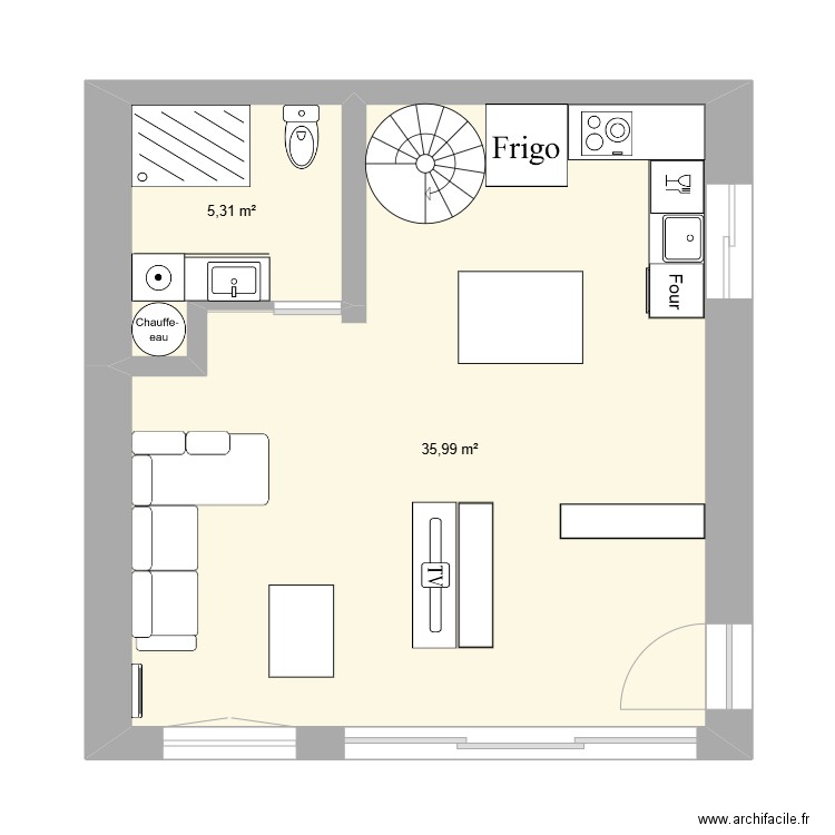 Plan extension RDC. Plan de 2 pièces et 41 m2