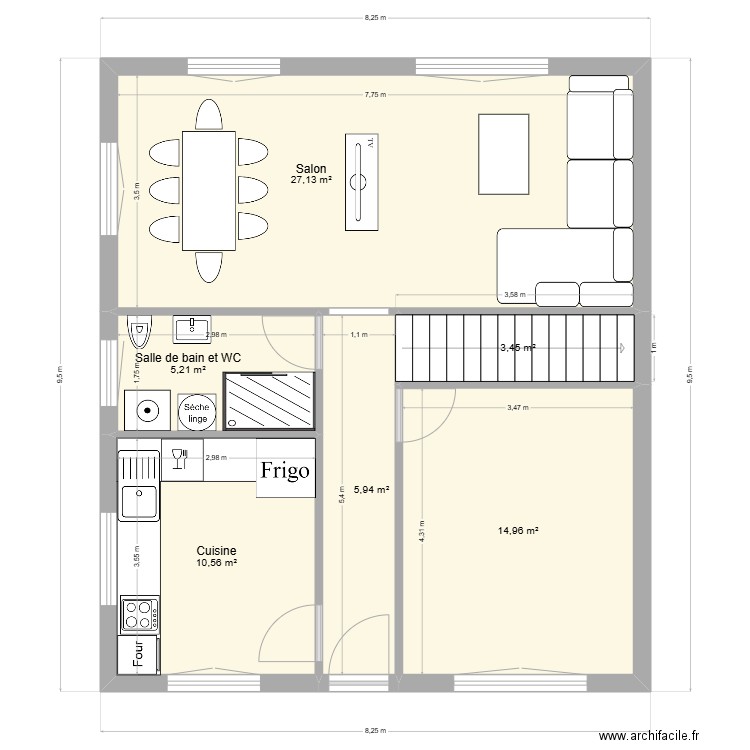 Maison Hasan Projet RDC. Plan de 6 pièces et 67 m2