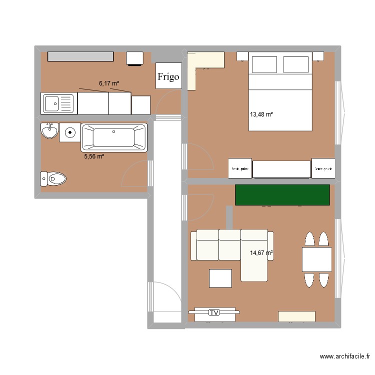 uccle. Plan de 4 pièces et 40 m2