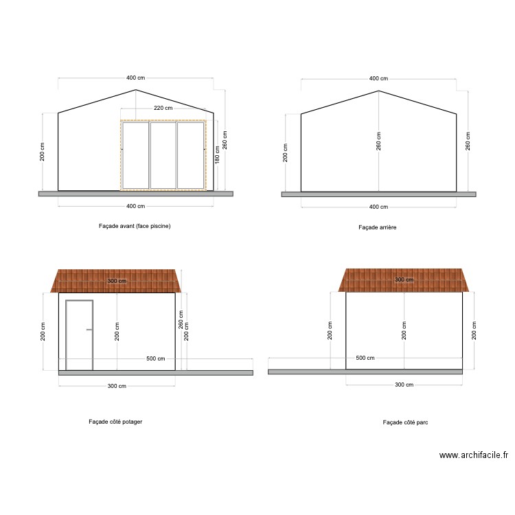 Façades abri de jardin pour mise en situation. Plan de 0 pièce et 0 m2