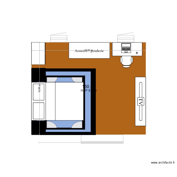 chambre. Plan de 1 pièce et 14 m2