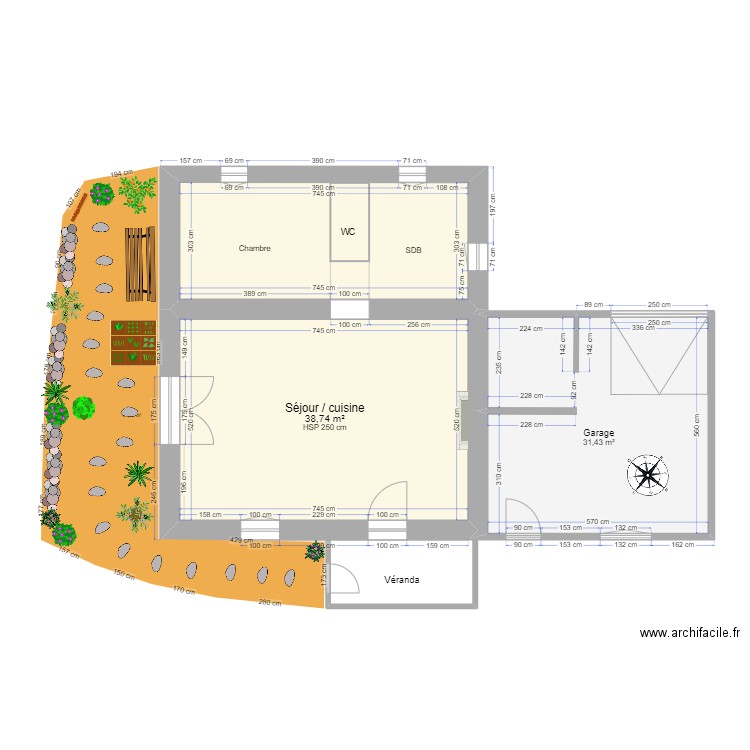 plan paysage extérieure maison . Plan de 3 pièces et 93 m2