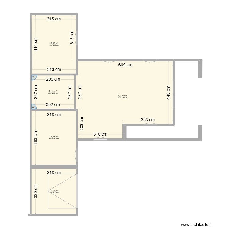 prechac. Plan de 5 pièces et 76 m2